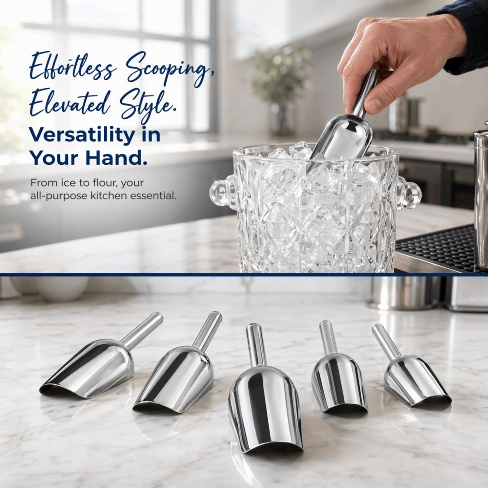 5PCS Silver Scoops Set Stainless Steel Ice Scoop Set Premium Metal Scoop Set Kitchen