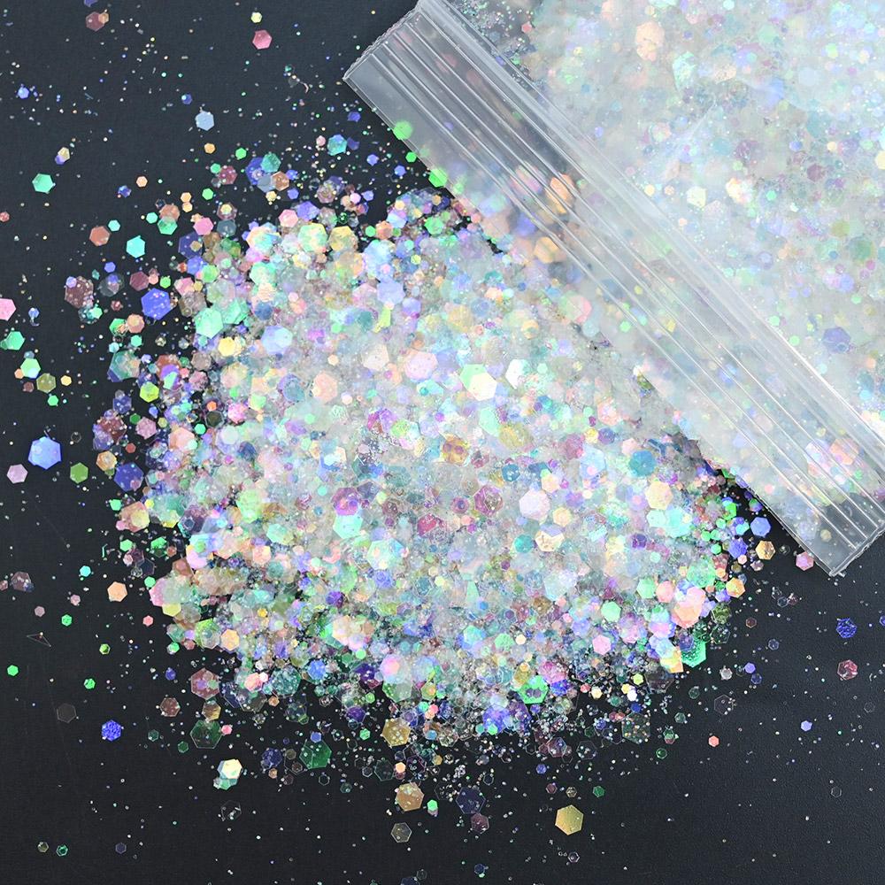 50g/Bag Opal Powder Nail Glitter Pink Purple White Mix Summer Color Nails Art Sequins Flakes Supplies for Nail Makeup Decoration