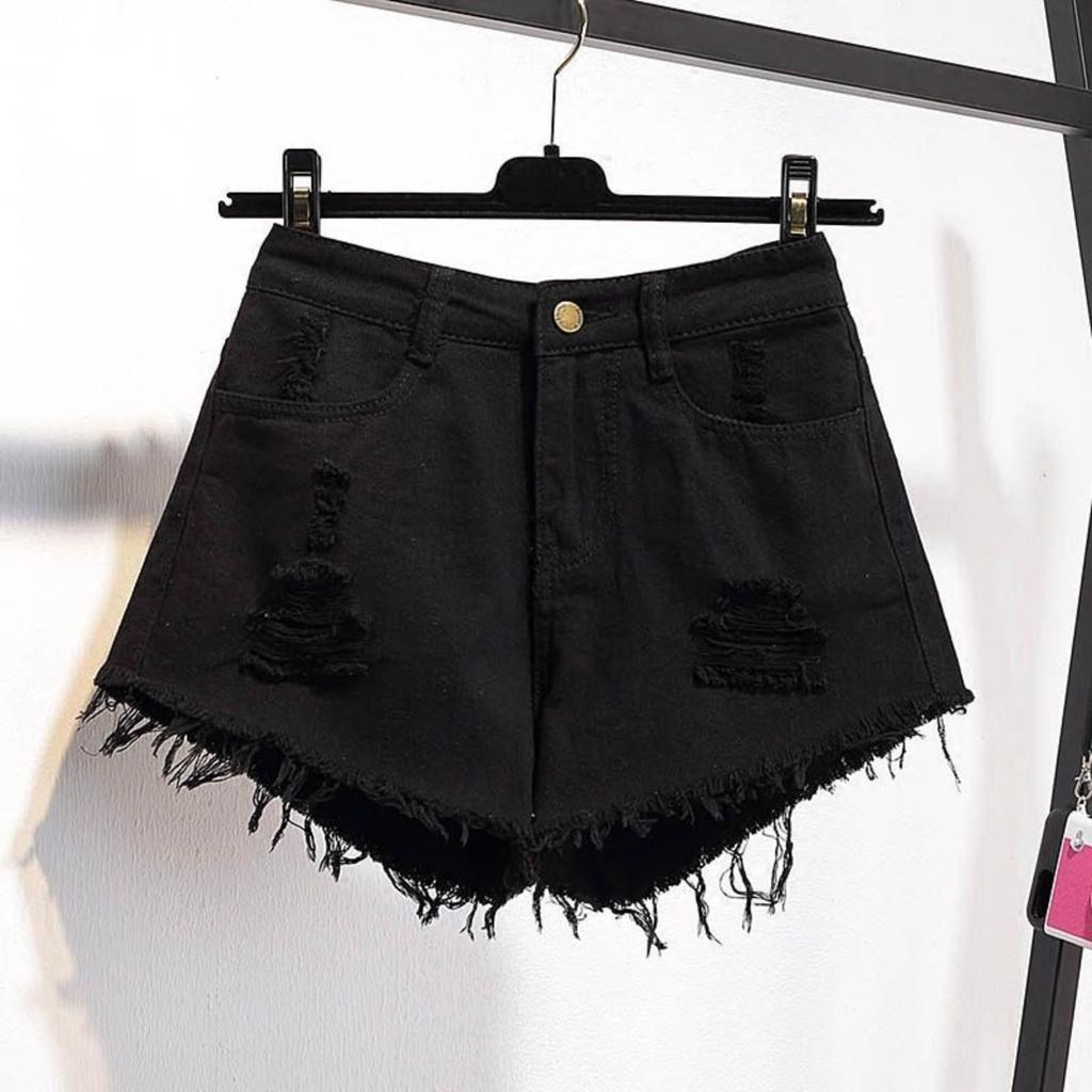 Large Size Denim Edge Shorts Women Summer High Waisted Loose Hole Breaking Super Shorts