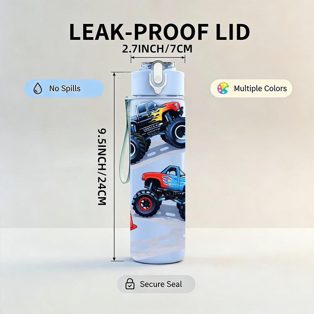 1PC Kids Dirt Bike Racing Scene Print 750ml Color Plastic Sports Water Bottle Leakproof Flip Straw Lid Suitable for Sports Office Home Use