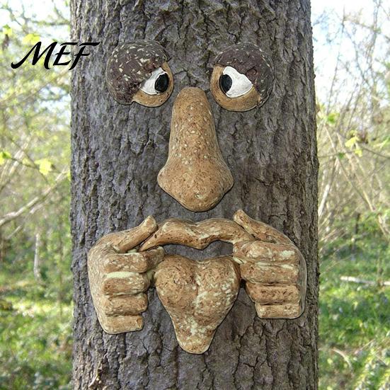 Outdoor Garden Wall Decor Glow?in?the?Dark Tree Face Decor, Funny Old Man Bark Gifts Resin Ornament, Halloween Easter Hugger Yard Decoration
