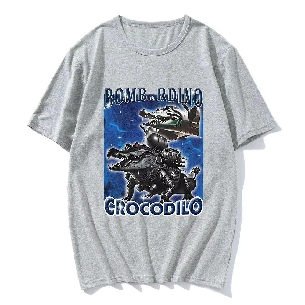 2025 Crocodile T-shirt Interesting Meme Crocodile Airplane Italian T-shirt 100% Pure Cotton Short Sleeved T-shirt