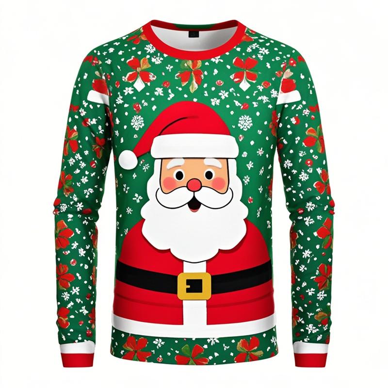 Joyeux Noël Père Noël Impressions 3D T-shirt à Manches Longues Homme Populaire Y2k T-shirts Vêtements de Sport Hauts à Col Rond Automne Vêtements Unisexe