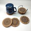 6pcs/Set Mandala Design Round Shape Wooden Coasters Nordic Mandala Round Cork Coaster
