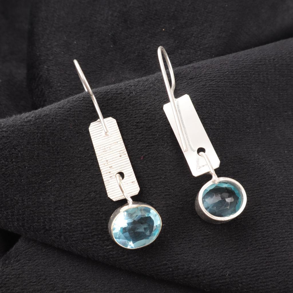 Sky Blue Topaz Gemstone 925 Sterling Silver Jewelry Handmade Drop Earrings 1.9" EE-168-15