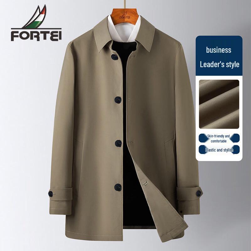 Men s Spring Windproof Lapel Mid-Length Trench Coat 3XL 56