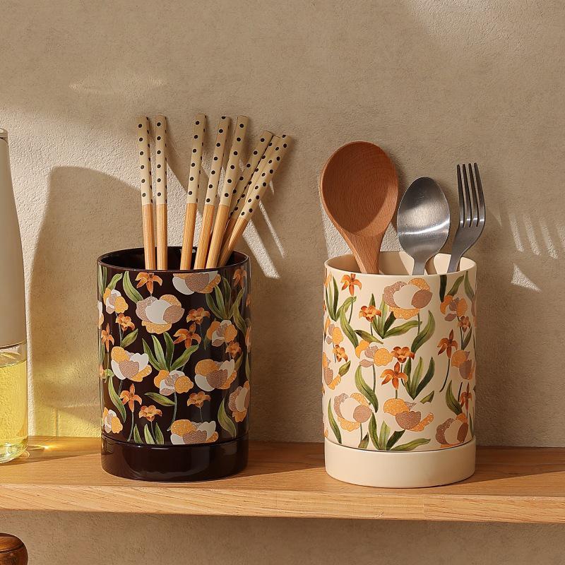 French Ceramic Kitchen Countertop Chopstick Holder & Drainer