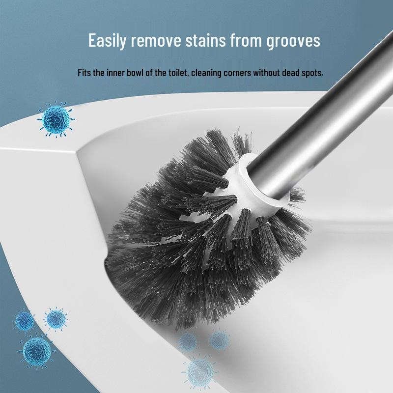 Wall-Mounted Multi-functional Long Handle Toilet Brush with Round Head and Draining Base for No Dead Corner Cleaning