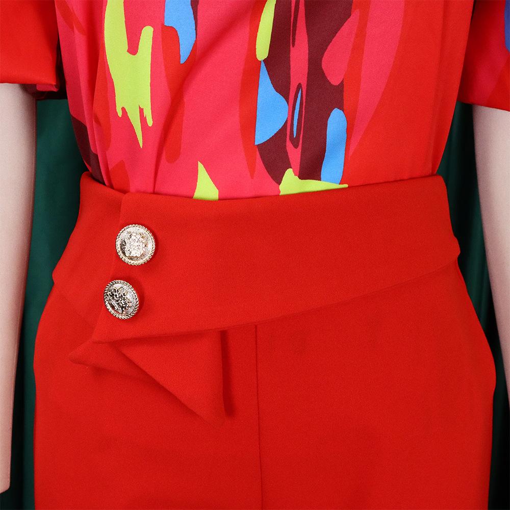 YYFS Women's Fashion Casual Summer Spring Colour Block Print Short Sleeve Blouses & Shirts Trousers Pants Suits