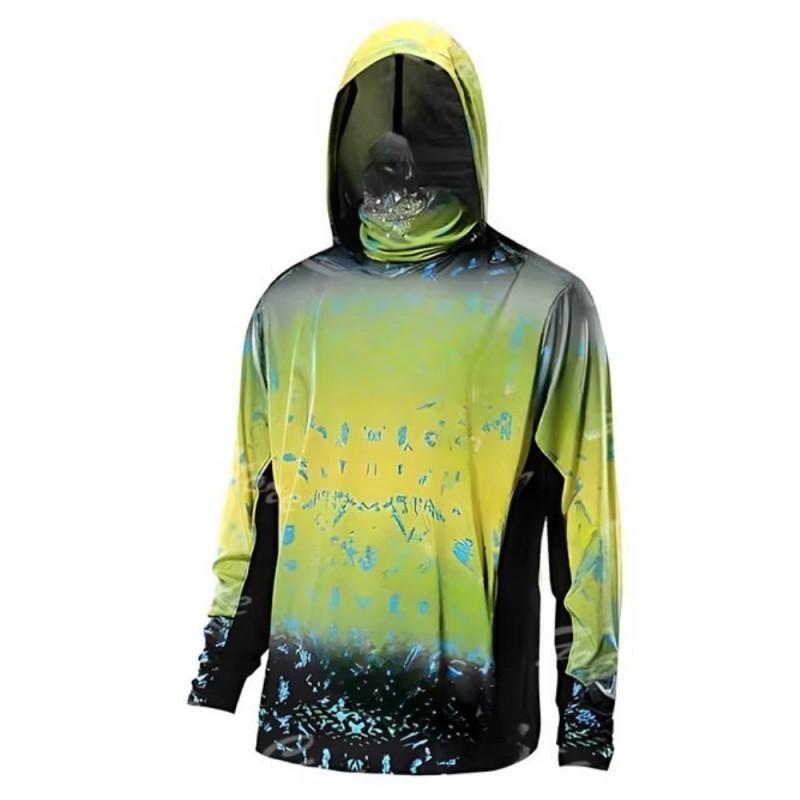 Mens Quick-Dry Breathable Fishing Shirt With UPF 50 Sun Protection Dust-Resistant Face Cover