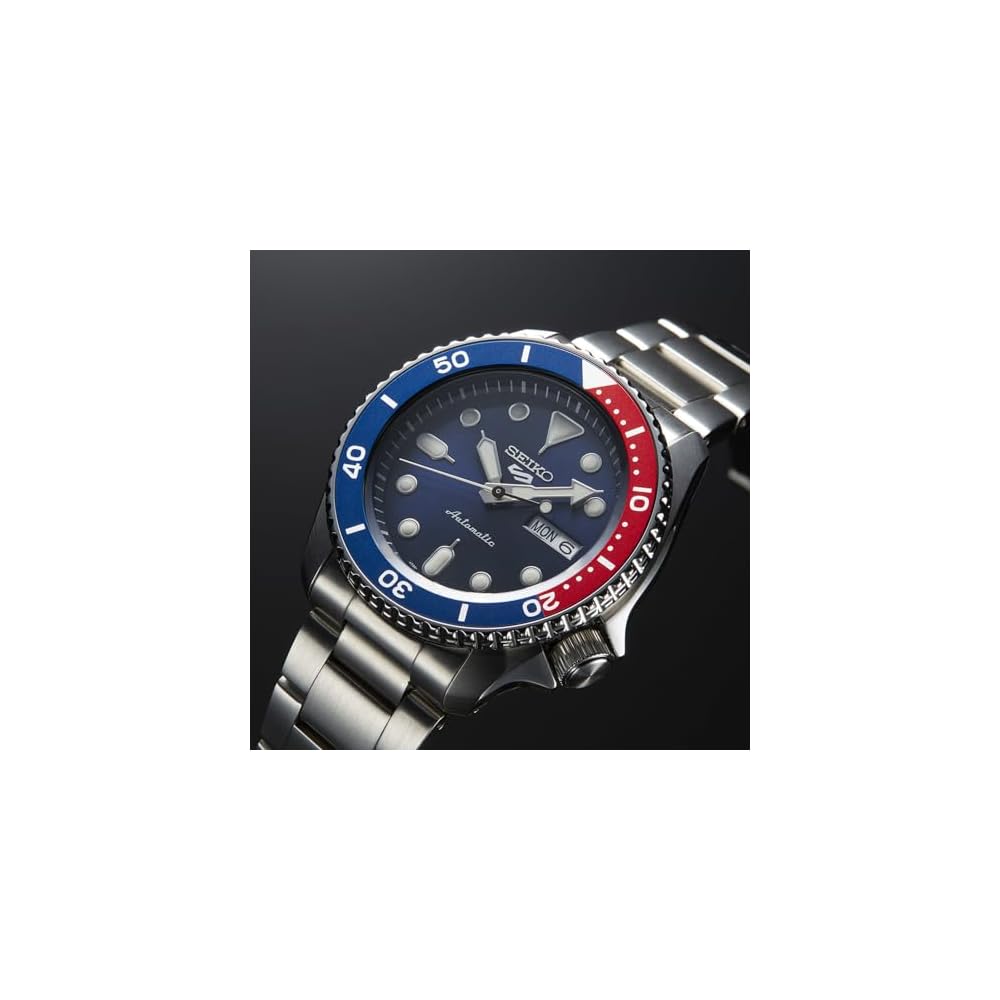 Seiko 5 Sports SBSA003 Men's Mechanical Automatic Watch Blue Dial Blue Red Bezel Date Day Calendar Stainless Steel