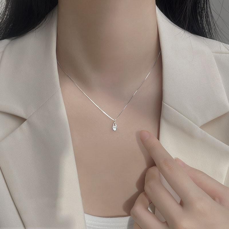 925 Silver Zircon Water Drop Necklace Geometric Collarbone Chain Minimalist Jewelry For Women