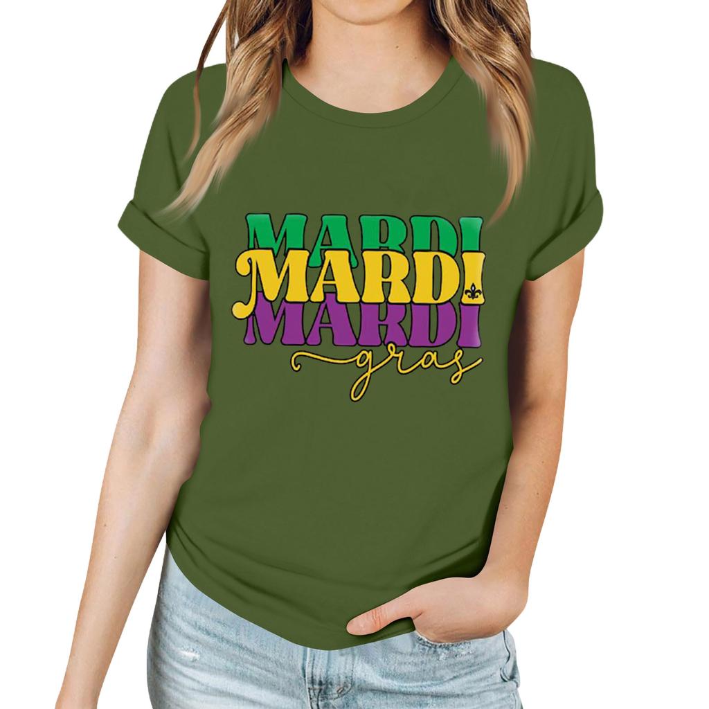 Women's Casual Carnival Print T-Shirt Round Neck Pullover Short Sleeve Top