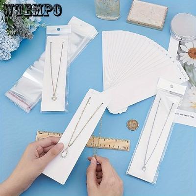 80pcsNecklace Display Set Premium White Cardboards with Self-Adhesive Tags Crystal Clear Cellophane Self Seal OPP Bags for Earrings Jewelry Packaging