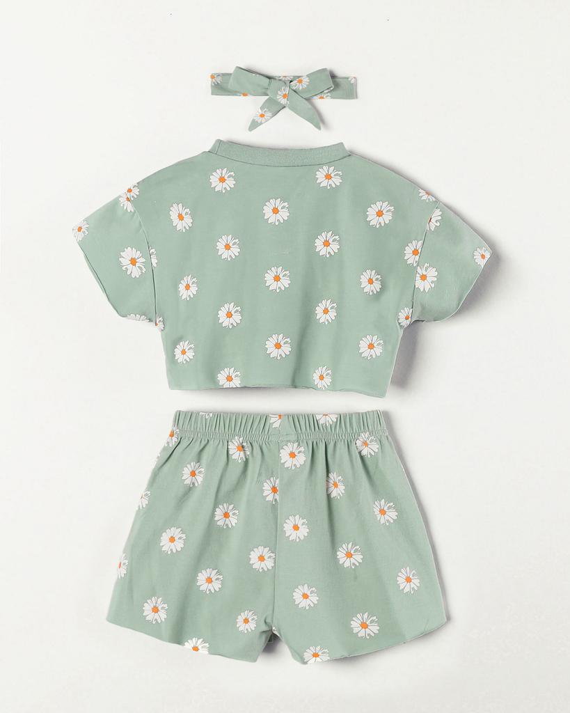 Nowy Japoński i Koreański Styl Dziewczęcy Kombinezon Casual z Nadrukiem Stokrotek i Rękawem Nietoperza z Surowym Wykończeniem