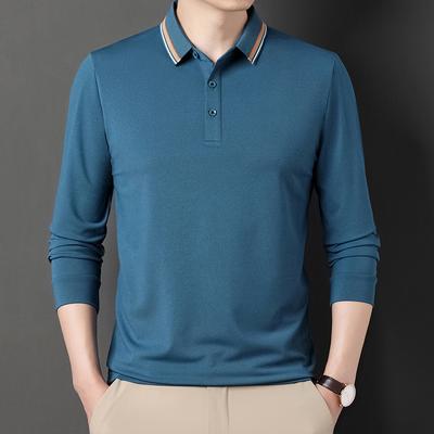 T-shirt a maniche lunghe da uomo Autunno Nuovo Stile Uomini Giovani e di Mezza Età Camicia Polo Larga da Uomo T-shirt con Bavero Abbigliamento da Uomo