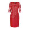 Floral Lace Mother of the Bride Dress Plus Size Midi Party Dress with Sheer Half Sleeves