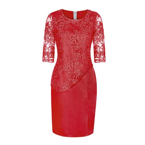 Floral Lace Mother of the Bride Dress Plus Size Midi Party Dress with Sheer Half Sleeves