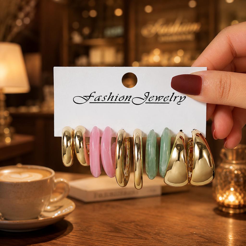 Color C-shaped acrylic earrings, European and American fashion personalized leopard print creative resin jewelry set