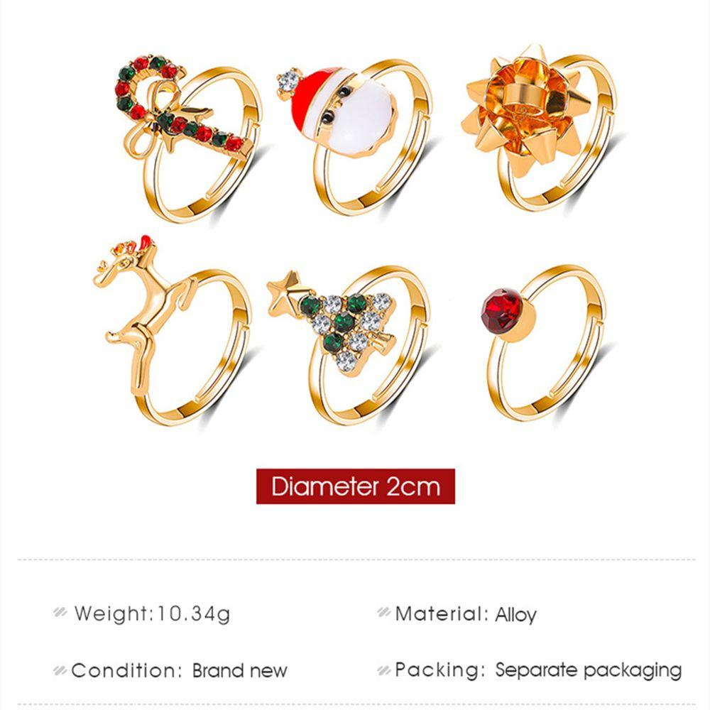 6pcs Fashion Christmas Tree Santa Claus Christmas Ring Rings Holiday Gifts Adjustable Size
