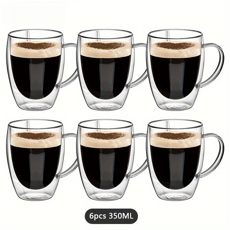 2/4/6PCS 350ML Double Wall Glass Coffee Mug With Handle Transparent Glass Cappuccino Cup Coffee Milk Tea Juice Tea Cup