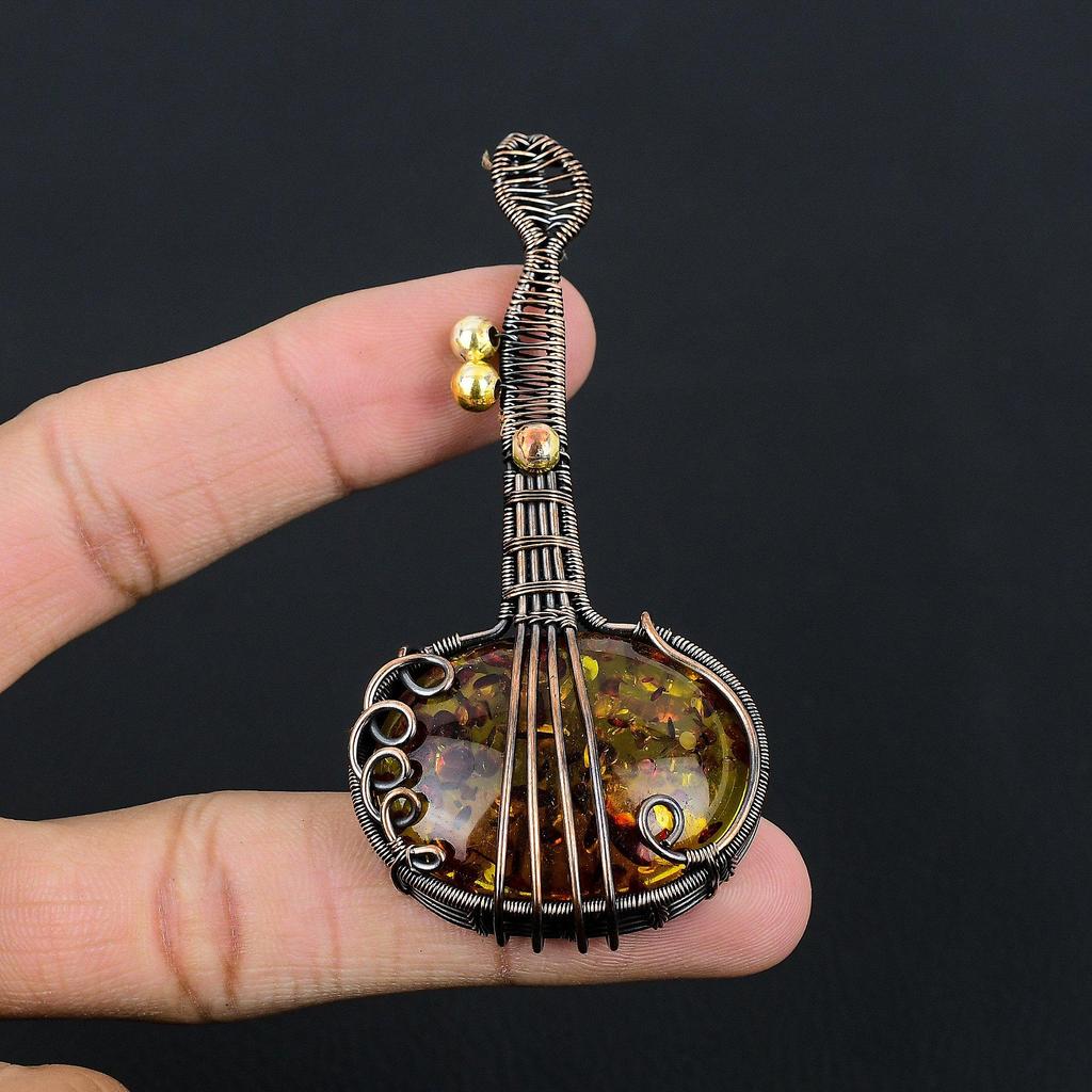 Baltic Amber Pendant, 999 Copper Wire Wrapped Gemstone Jewelry, Handmade Pendant For Mother Day