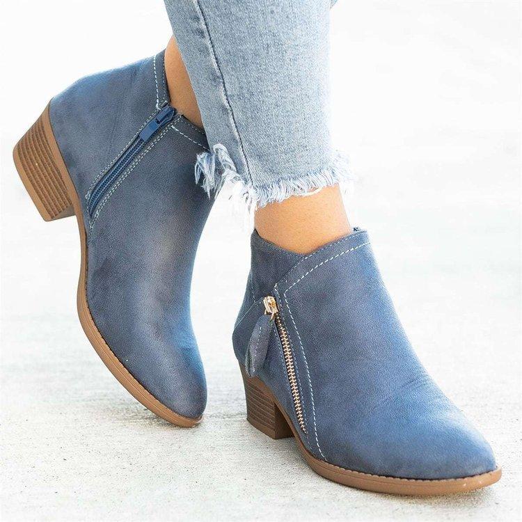 Women's Shoes New Thick Heel Large Size Women's Boots Suede Martin Boots Low Heel Side Zipper Short Boots Women
