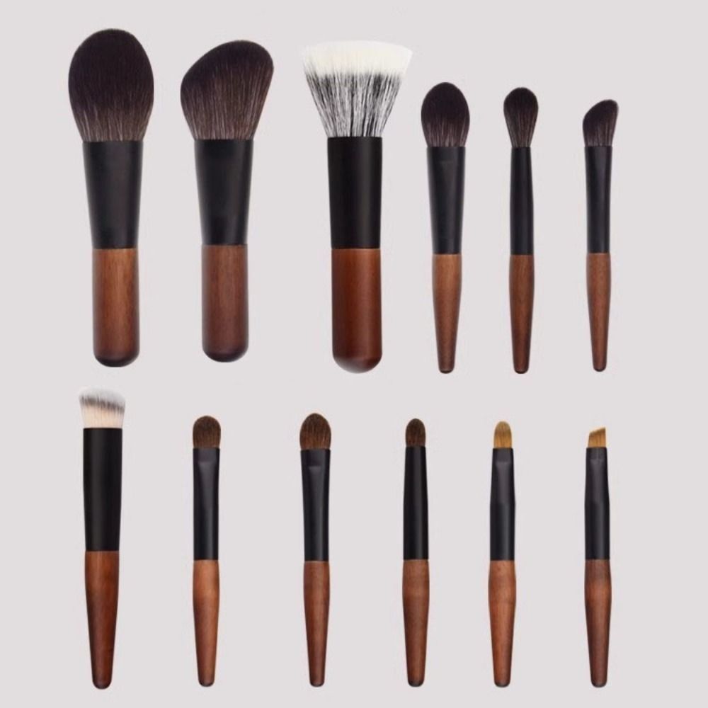 12Pcs Compact Mini Makeup Brush Set Wood Handle Concealer Brush Set Lip Liner Brush Set  Travel