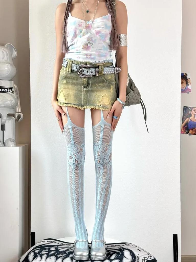 Sexy Women Garter Hollow Stockings Women Lace Jacquard Long Fishnet Stockings Stockings Flower Pantyhose Leggings Tights