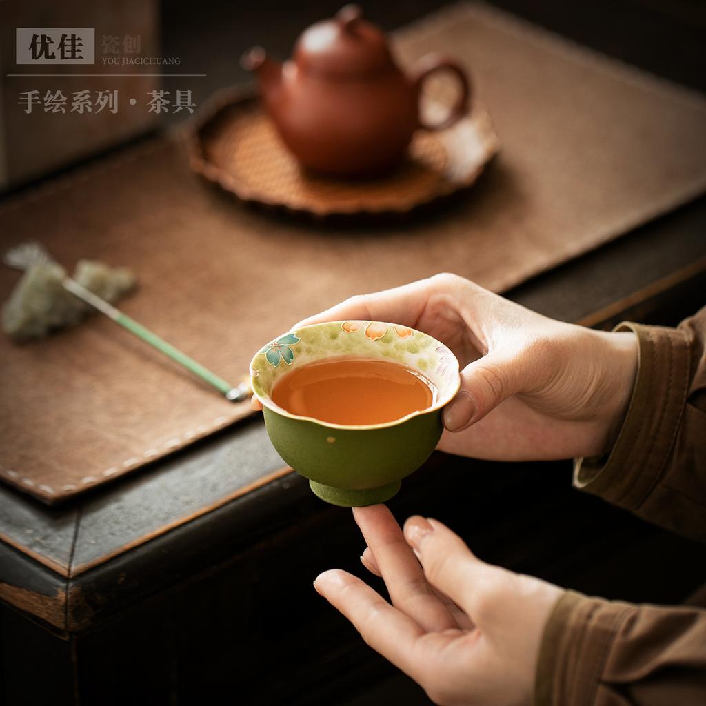 Hand-painted ceramic teacup, home master cup, fragrant cup, high-value tea cup, single cup tea cup, high-end gift box set.
