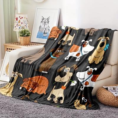 Ganzjahres-Flanell-Überwurfdecke mit niedlichem Cartoon-Hund - Weich, warm und bequem, ideal für Sofa oder Bett, mehrfarbige Variante