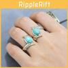 Silver Feather Ring With Turquoise Inlay For Women Trendy Hand Jewelry
