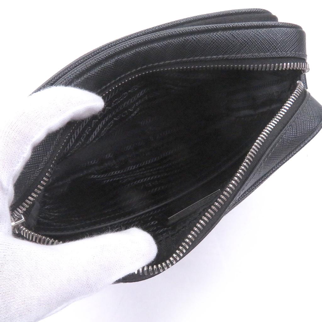 Great PRADA Shoulder Bag Triangle logo mini pouch black Safiano Used
