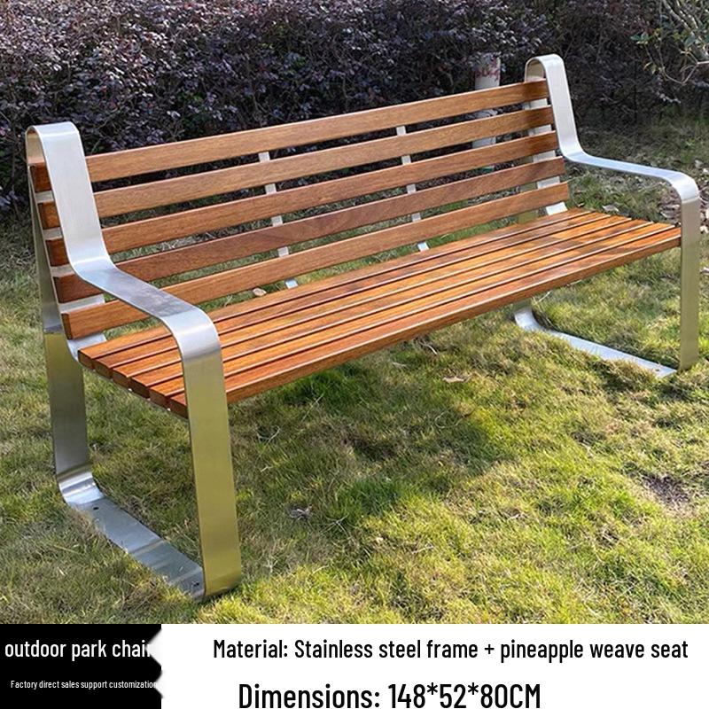 Stainless Steel & Solid Wood Outdoor Anti-Corrosion Park Bench for Garden or Courtyard Use