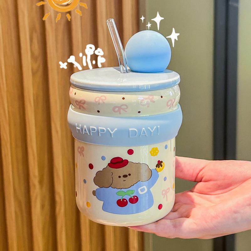 Graduation Gift for Boys and Girls, High-value Mug, Cute Puppy Straw Cup, Children's Practical Souvenir Gift Box