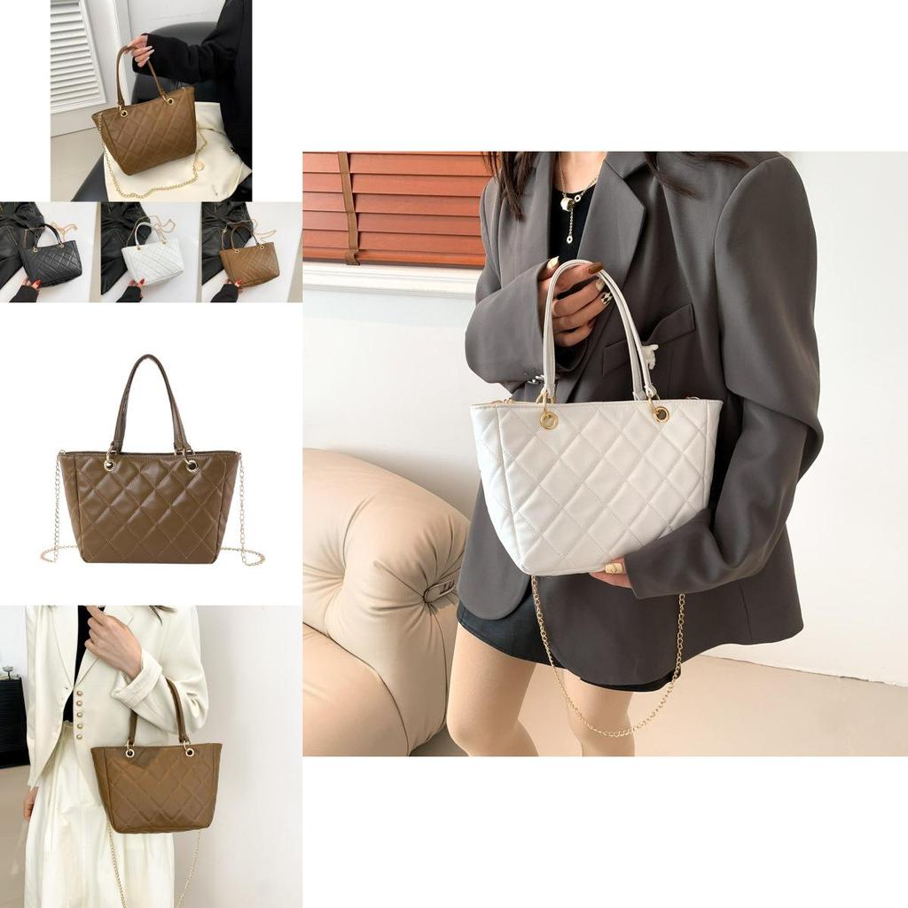 Elegant White Quilted Chain Tote Bag For Women With Soft Pu Material And Trendy Aesthetic