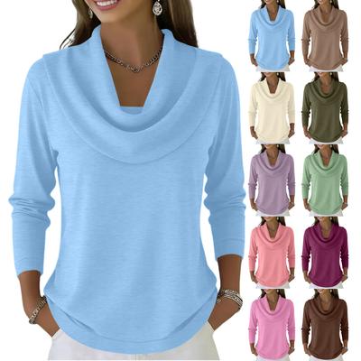 Maglione da donna casual e alla moda con scollo rotondo, manica lunga, colore tinta unita