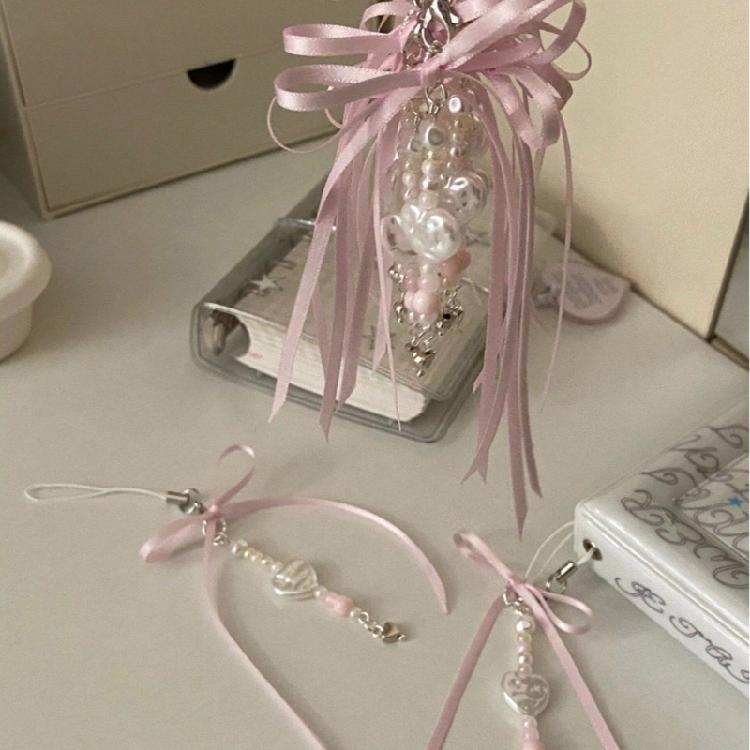 Colorful Beaded Keychain Acrylic Alloy Phone Charm Fashionable Keyring Pendant Accessory Stylish Key Chain Ornament