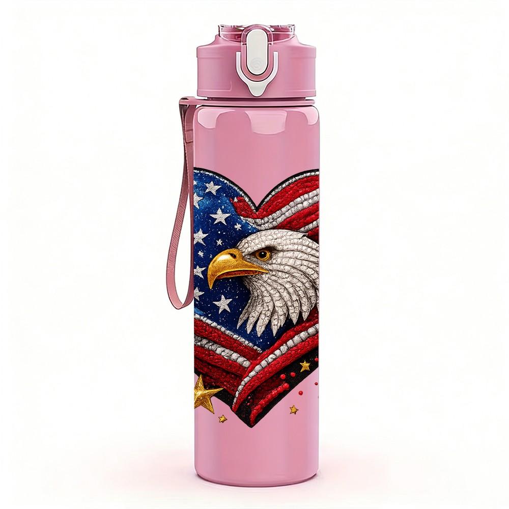 1PC Eagle American Heart Flag 750ml Color Plastic Sports Water Bottle Leakproof Flip Straw Lid Suitable for Sports Office Home Use