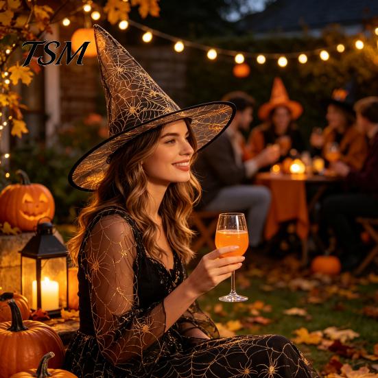 Wide Brim Witch Hat Cone-shaped Transparent Organza Hat, Lightweight Halloween Costume Accessory for Wizard Party Decorations And Cosplay Photo Props