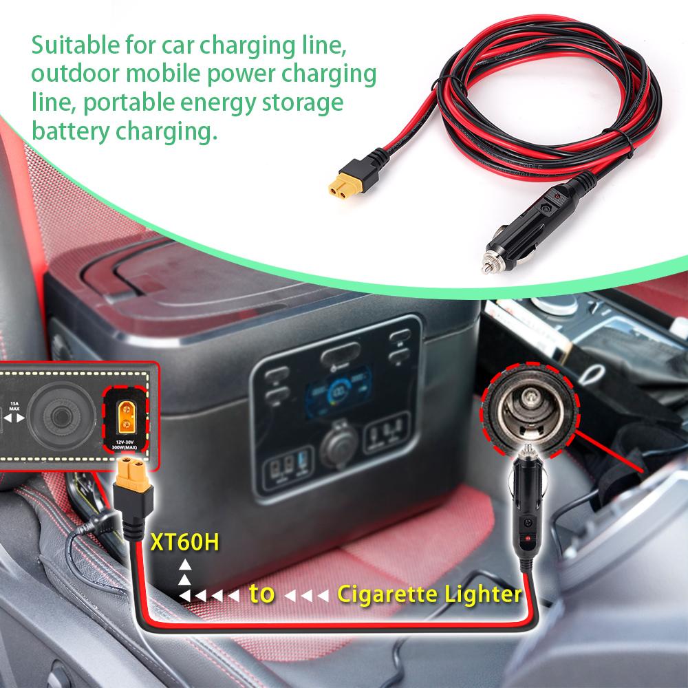 20A Car Charger Adapter Cable 14AWG Car Cigarette Lighter To XT60 Charging Cable Car To Solar Generator 3M