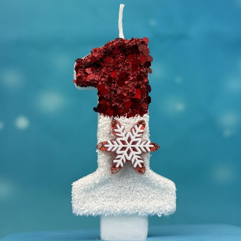 Creative Ice and Snow Digital Birthday Candle Cake Party Decoration Birthday Celebration Wax Diy Red and White Snowflakes