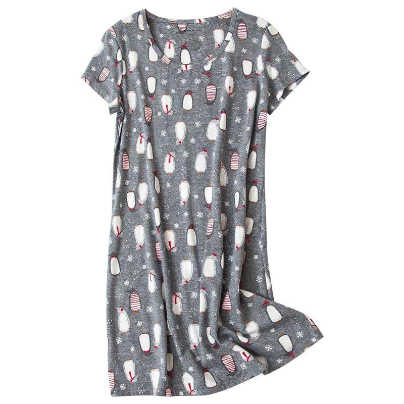 Women Round Neck Short Sleeve Casual Nightdress Printed Loungewear