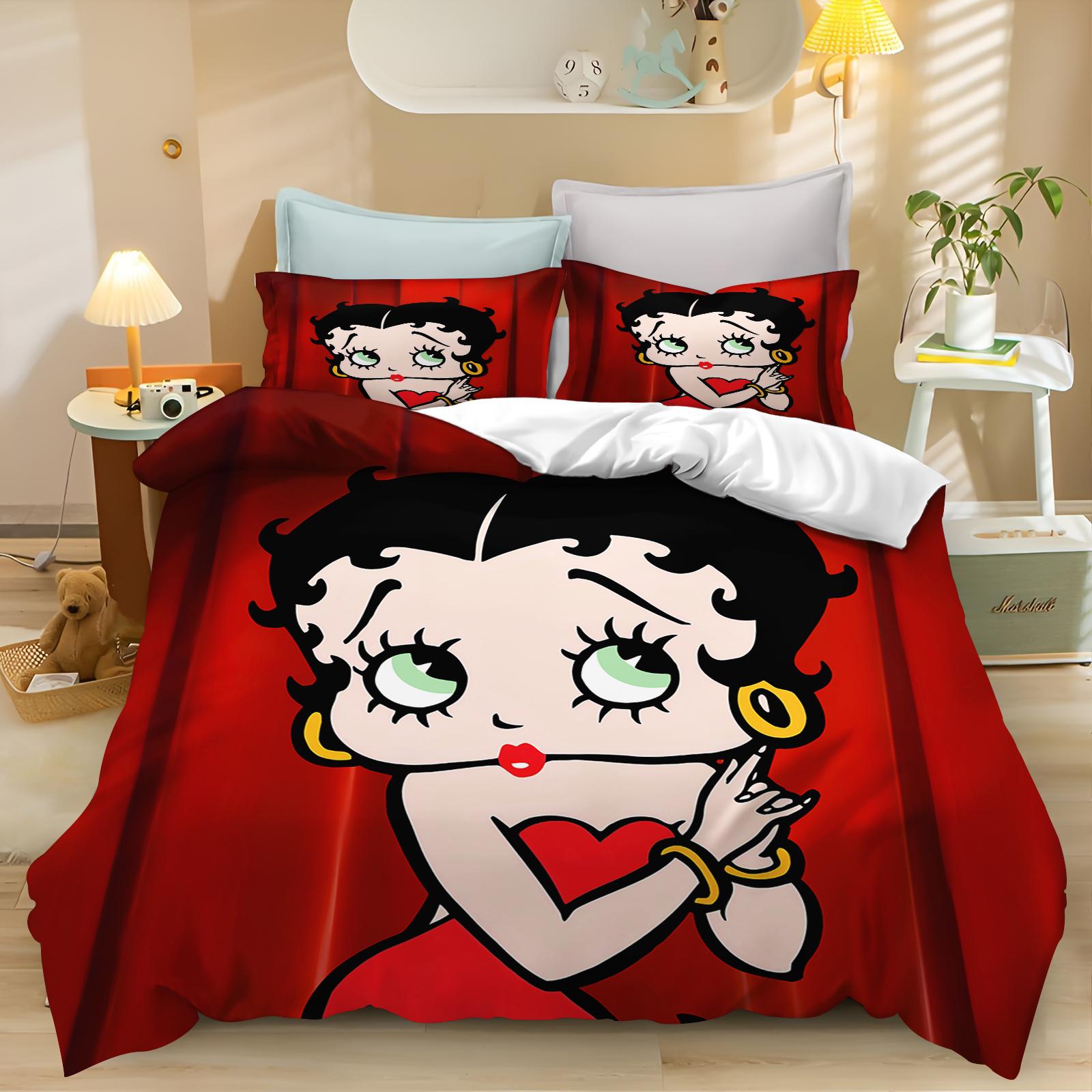 B-BettyS Boop Duvet Cover Set Bedding Comforter Sets King Size 3D Children S Bedding Set 135X200cm