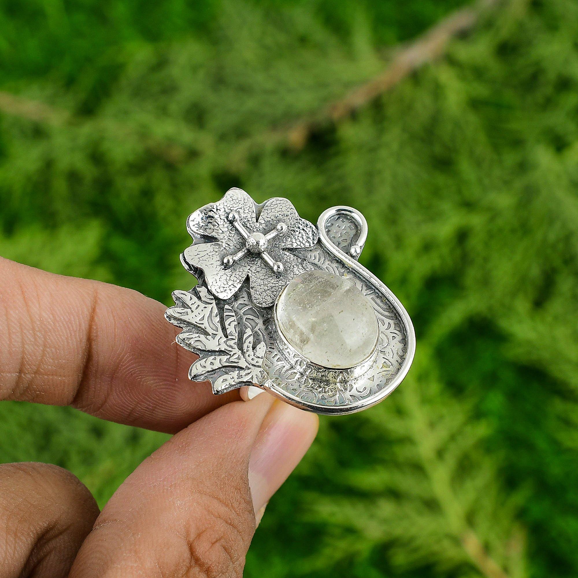 

925 Sterling Silver Natural Golden Rutile Flower Sister Solitaire Ring Jewelry Adjustable