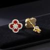 Hui Zhi Yi S925 Silver Four-Leaf Clover Stud Earrings with Red Agate Color - Light Luxury Fashion Style