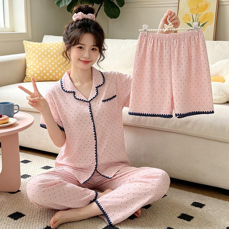 Leopard Print Love Heart Short Sleeve Pajama Set: Women's Summer Cloud Cotton Three-Piece Loungewear