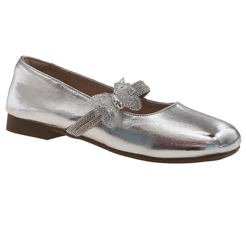 Shallow Mouth Crystal Shoes Woman 2025 Female Footwear Square Toe Rhinestone New Dress Summer Flat Mary Janes Crystal Shallow Mo