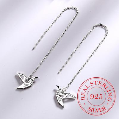 925 Sterlingsilber Papierkranich Lange Quaste Hängeohrringe Feiner Schmuck für Frauen Mädchen Geschenk Boucle D'oreille Oorbellen