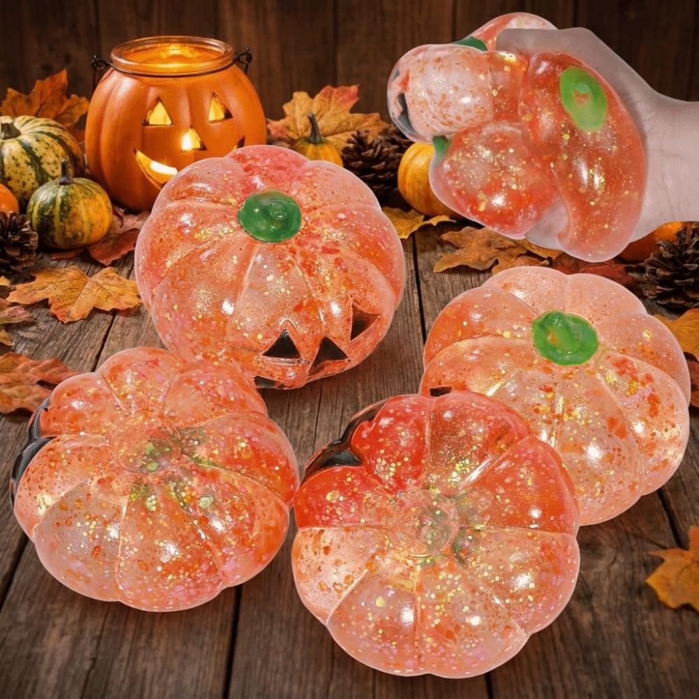 Glittering Halloween Pumpkin Squeeze Toy Soft Texture Fidget Sensory Slow Rebound Vent Toy Party